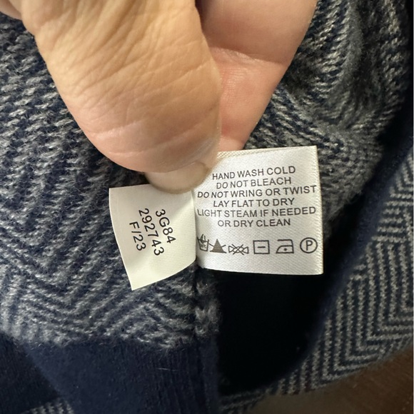 Orvis Navy Gray 100% Cashmere Button Mock Neck Herringbone Pullover Sweater XXL - Picture 10 of 10